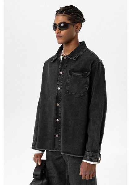 Basıc Oversıze Tek Cep Detaylı Denım Ceket Siyah modelleri