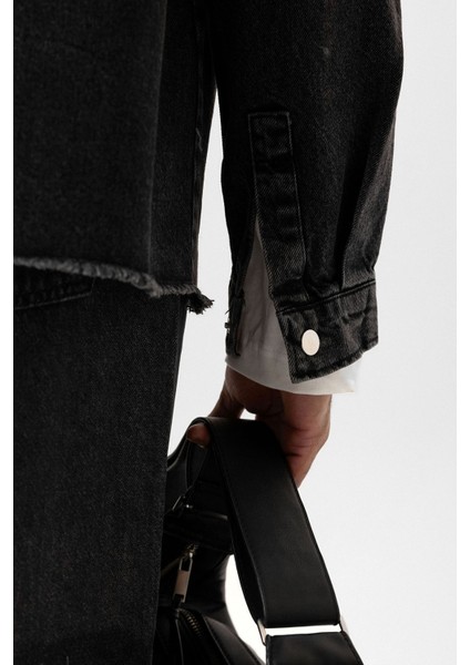 Basıc Oversıze Tek Cep Detaylı Denım Ceket Siyah fırsatları