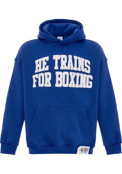 Yazı Baskılı Oversıze Kapüşonlu Sweatshırt Saks