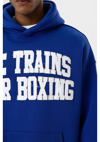 Yazı Baskılı Oversıze Kapüşonlu Sweatshırt Saks indirimleri