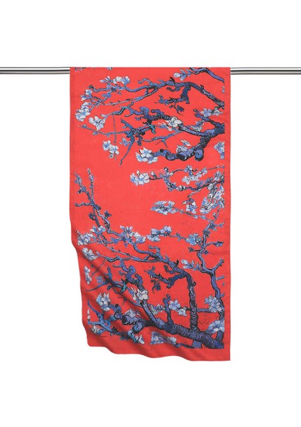 Kırmızı Badem Çiçeği Ipeksi Fular