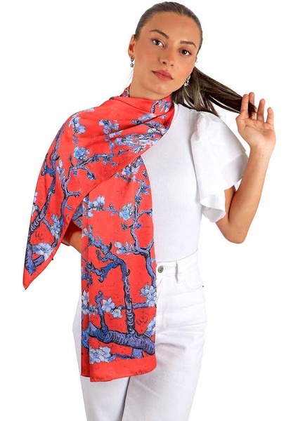 Kırmızı Badem Çiçeği Ipeksi Fular fiyatları