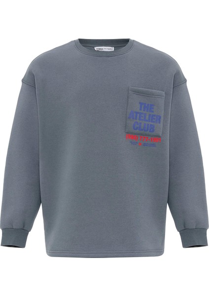 Yazı Baskılı Oversıze Sweatshırt Füme