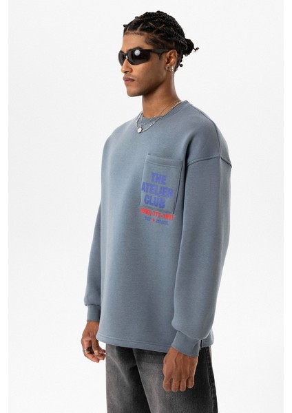 Yazı Baskılı Oversıze Sweatshırt Füme