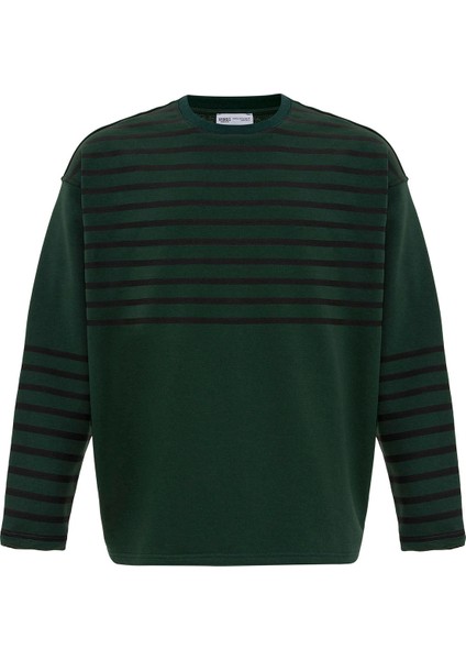 Çizgili Şerit Detaylı Oversıze Sweatshırt Nefti