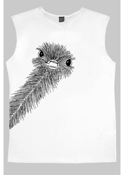 Devekuşu Merakı Beyaz Kesik Kol Erkek Tişört fiyatları