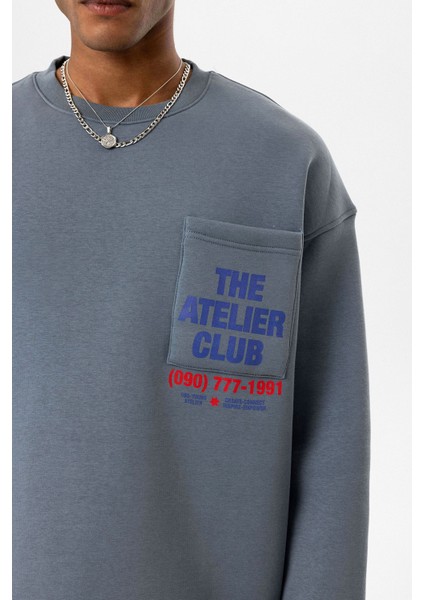 Yazı Baskılı Oversıze Sweatshırt Füme