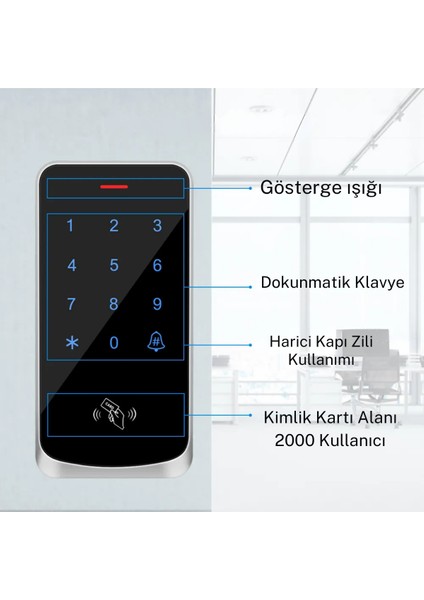 Şifreli Kapı Kilidi - Dijital Tuş Takımlı Rfıd 125KHZ Erişim Kontrol Cihazı - 2000 Kullanıcı - IP67