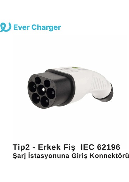 Ever Charger Tip2 Erkek Fiş Şarj Kablosu Konnektörü Iec 62196