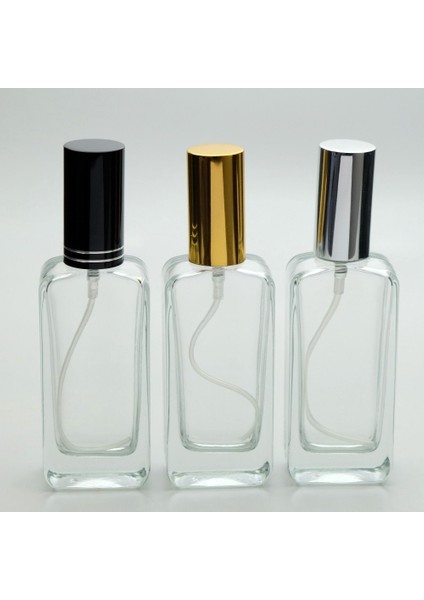 20 Adet Boş Cam Parfüm Şişe, 50 Ml, Oval Dikdörtgen Model, Şeffaf, Metal Valf Ve Kapak