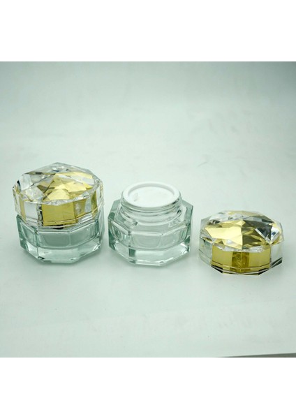 15 Adet Boş Cam Krem Kavanozu, 50 Ml, Sekizgen Model, Şeffaf, Akrilik Kapak