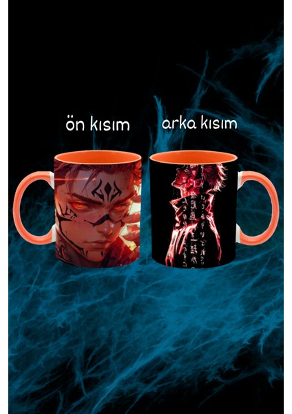 Jujutsu Kaisen sukuna Baskılı İçi ve Kulpu Turuncu Renkli Kupa Bardak