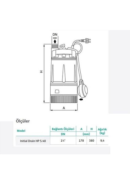 Drain Hp 5.40 Yüksek Basınçlı Drenaj Dalgıç Pompa 40 Mss 7.2 M³/h 220 Volt