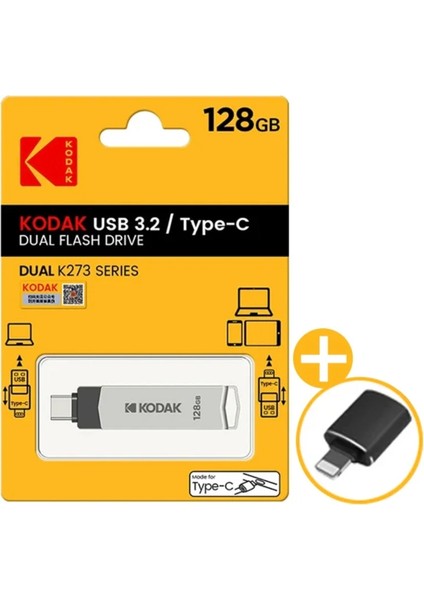 128Gb.K273 Type-C ve USB 3.2 Type-C Girişli Tüm Cihazlara İphone 15 Serisine Uygun Yüksek Hızlı Usb Otg Flash Bellek Çift Giriş Metal Sağlam Orjinal