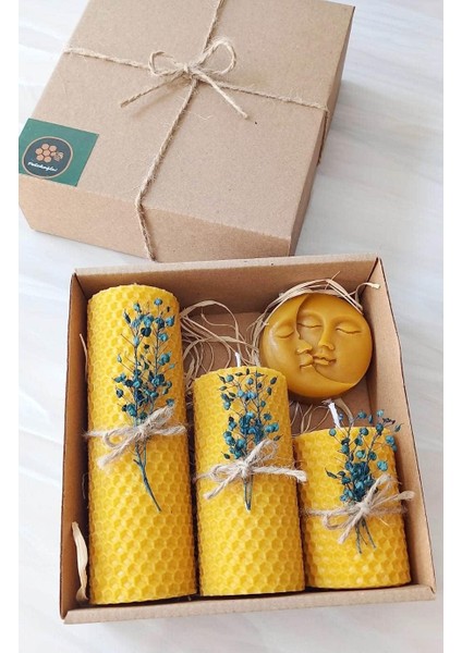 Öz Trend Store Dekoratif Doğal Petek Balmumu Mum Ay ve Güneş Seti Bal Mumu Mum  BeesWax Candle