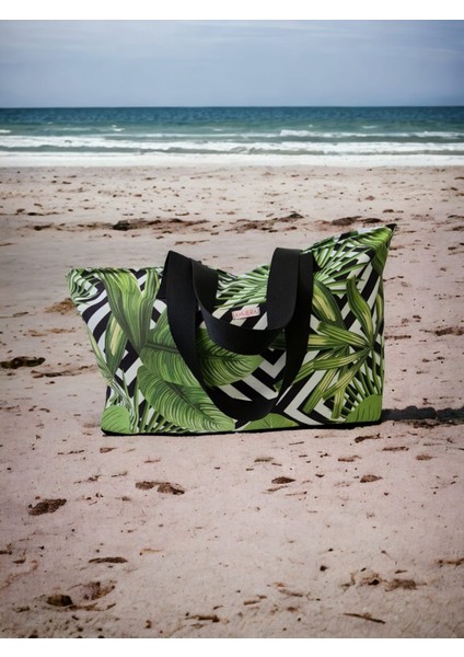 Kadın Yeşil Devetabanı Desenli Plaj Çantası / Omuz Çantası / Tatil Çantası modelleri