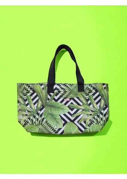 Kadın Yeşil Devetabanı Desenli Plaj Çantası / Omuz Çantası / Tatil Çantası fırsatları