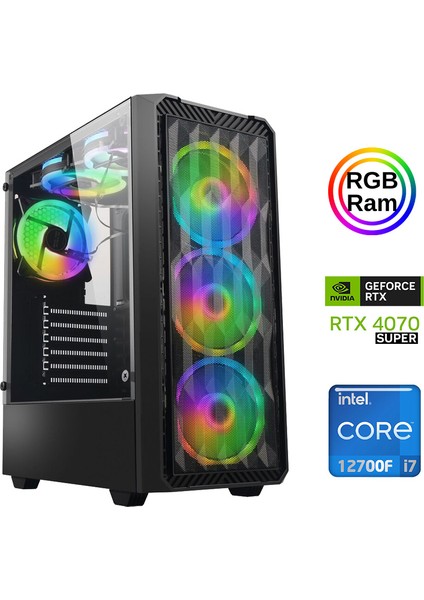 XSR888 I7 12700F 16GB Ram 512GB M.2 Nvme SSD 12GB RTX4070 Super 23.8" 180Hz Curved Oyuncu Bilgisayarı