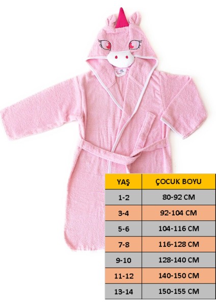Kapüşonlu Çocuk Bornozu,Pamuklu,Kulaklı,Hayvan Figürlü-Unıcorn