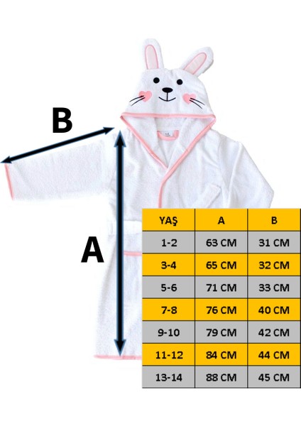 Kapüşonlu Çocuk Bornozu,Pamuklu,Kulaklı,Hayvan Figürlü-Tavşan