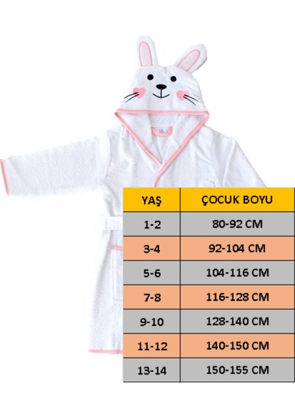 Kapüşonlu Çocuk Bornozu,Pamuklu,Kulaklı,Hayvan Figürlü-Tavşan