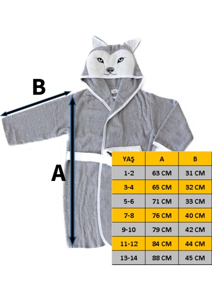 Kapüşonlu Çocuk Bornozu,Pamuklu,Kulaklı,Hayvan Figürlü-Kurt