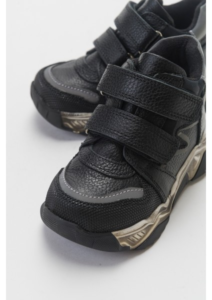 Erkek Çocuk Siyah Hakiki Deri Çocuk Bot