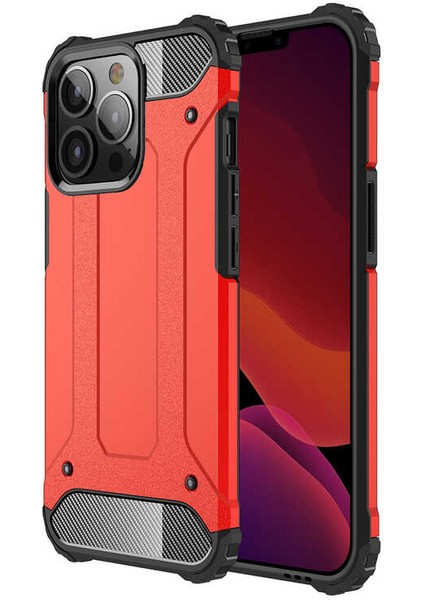 - Apple iPhone 13 Pro Max - Kılıf Çift Katman Zırh Tank Crash Military Kapak - Kırmızı - T19056