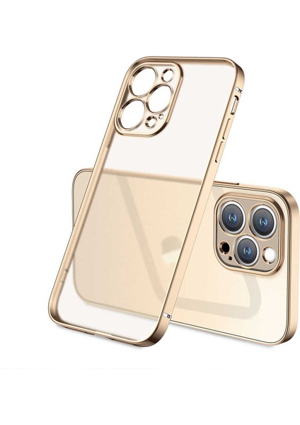 - Apple iPhone 13 Pro - Kılıf Kenarı Dik Ve Renkli Mat Gbox Kapak - Gold