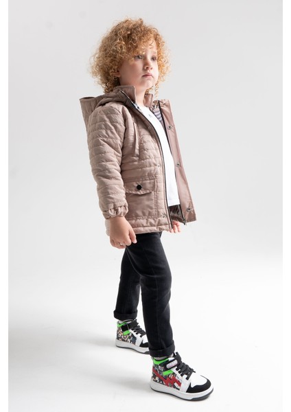 Unisex Çocuk Siyah Baskı Hakiki Deri Anatomik Sneakers Bot