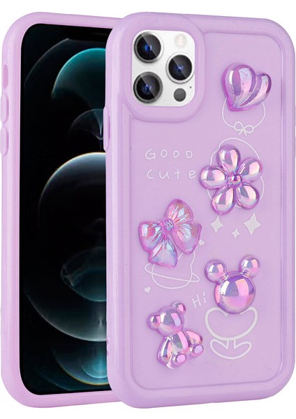 - Apple iPhone 12 Pro Max - Kılıf Kabartma Figürlü Parlak Toys Silikon Kapak - Açık Yeşil