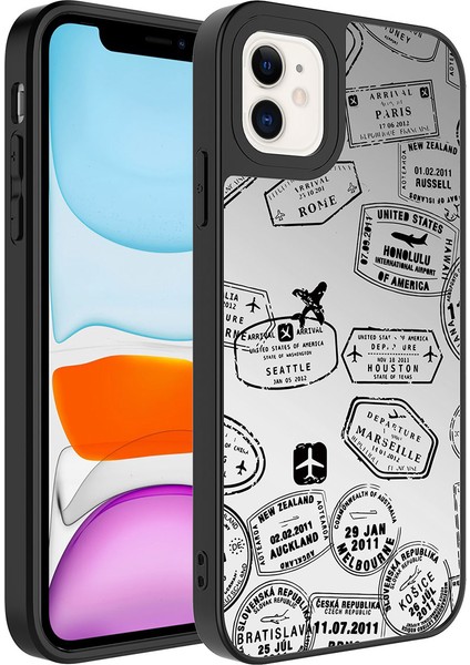 - Apple iPhone 11 - Kılıf Aynalı Desenli Kamera Korumalı Parlak Mirror Kapak - Seyahat - T26780