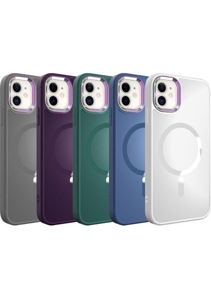 - Apple iPhone 12 - Kılıf Magsafe Wireless Şarj Özellikli Stil Kapak - Koyu Yeşil