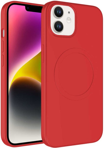 - Apple iPhone 12 - Kılıf Magsafe Wireless Şarj Özellikli Pastel Renk Silikon Plas Kapak - Kırmızı - T25599