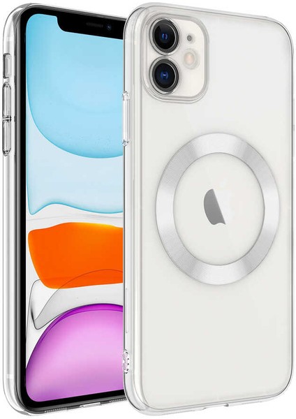 - Apple iPhone 11 - Kılıf Wireless Şarj Özellikli Sert PC Riksos Magsafe Kapak - Renksiz - T25347