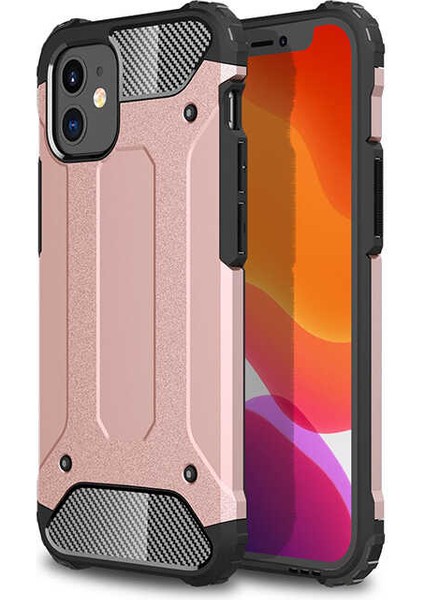 - Apple iPhone 12 - Kılıf Çift Katman Zırh Tank Crash Military Kapak - Rose Gold - T14202