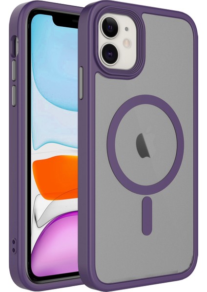 - Apple iPhone 11 - Kılıf Mat Arka Yüzey Wireless Şarj Özellikli Flet Magsafe Kapak - Derin Mor - T25953