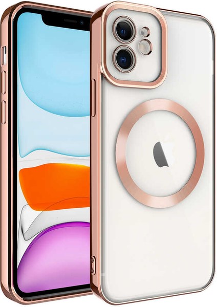 - Apple iPhone 11 - Kılıf Magsafe Wireless Şarj Özellikli Setro Silikon - Rose Gold - T23308