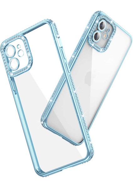 - Apple iPhone 11 - Kılıf Kamera Korumalı Taşlı Mina Kapak - Mavi - T23555 modelleri