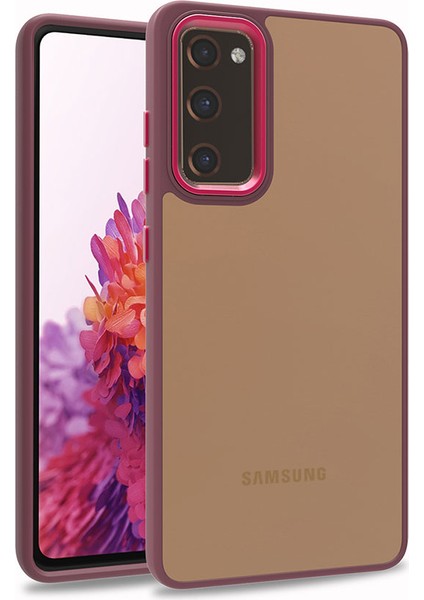 - Samsung Galaxy S20 FE - Kılıf Arkası Şeffaf Kamera Çevresi Parlak Zıt Renkli Flora Kapak - Kırmızı - T22330