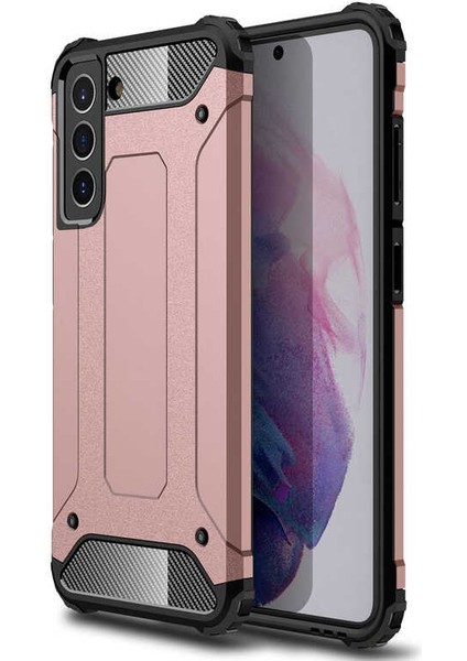 - Samsung Galaxy S21 FE - Kılıf Çift Katman Zırh Tank Crash Military Kapak - Rose Gold - T17178