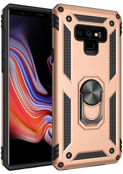 - Samsung Galaxy Note 9 - Kılıf Yüzüklü Zırh Tank Vega Kapak - Gold - T19062