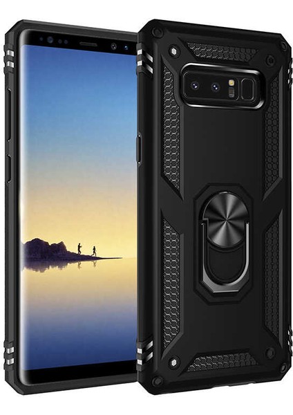 - Samsung Galaxy Note 8 - Kılıf Yüzüklü Zırh Tank Vega Kapak - Siyah - T19063
