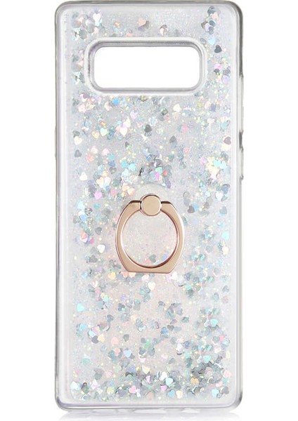 - Samsung Galaxy Note 8 - Kılıf Yüzüklü Simli Sıvılı Milce Kapak - Gümüş - T14330