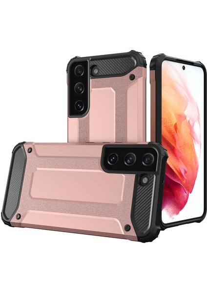 - Samsung Galaxy S22 - Kılıf Çift Katman Zırh Tank Crash Military Kapak - Rose Gold - T20114