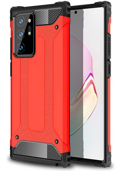 - Samsung Galaxy Note 20 Ultra - Kılıf Çift Katman Zırh Tank Crash Military Kapak - Kırmızı - T14182