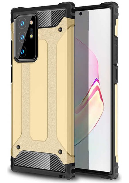 - Samsung Galaxy Note 20 Ultra - Kılıf Çift Katman Zırh Tank Crash Military Kapak - Gold - T14182