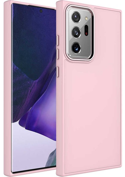 - Samsung Galaxy Note 20 Ultra - Kılıf Metal Çerçeve ve Buton Tasarımlı Silikon Luna Kapak - Pembe - T25111
