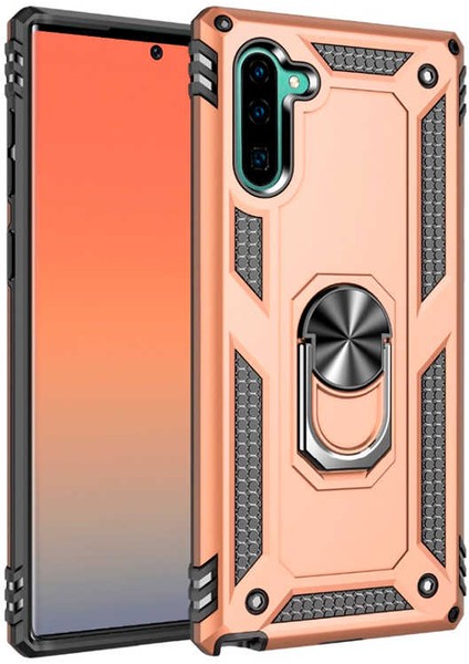 - Samsung Galaxy Note 10 - Kılıf Yüzüklü Zırh Tank Vega Kapak - Gold - T9716