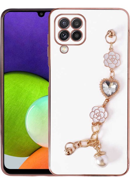 - Samsung Galaxy M22 - Kılıf El Tutamaçlı Kamera Korumalı Taka Silikon Kapak - Beyaz - T23489